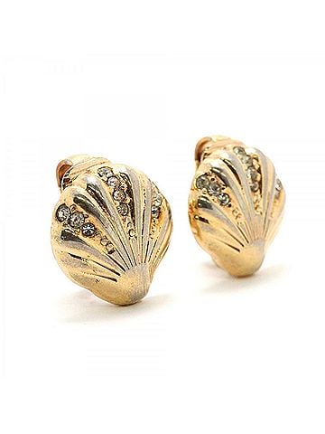 Christian Dior Christian Dior Earrings, Shell Motif, GP Plated, Rhinestone, Gold, Women's (view 2)