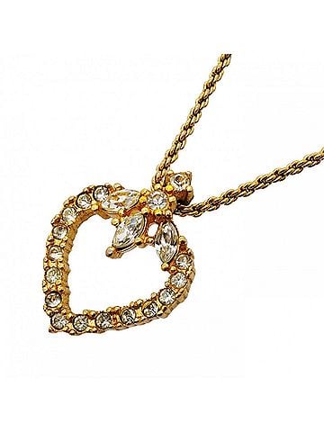 Christian Dior Christian Dior Necklace, Heart Motif, GP Plated, Rhinestone, Gold, Women's (view 1)