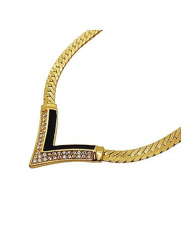 Christian Dior Christian Dior Necklace, GP Plated, Rhinestone, Gold, Black, Women's (view 1)