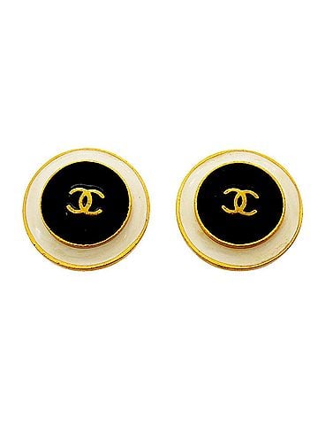Chanel Chanel Earrings, Coco Mark Circle, GP Plated, Gold, White, Black, Women's (view 1)