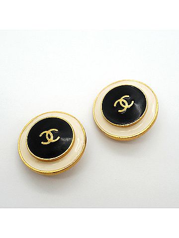 Chanel Chanel Earrings, Coco Mark Circle, GP Plated, Gold, White, Black, Women's (view 2)