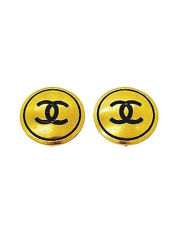 Chanel Chanel Earrings, Coco Mark Circle, GP Plated, Gold, Black, Women's (view 1)