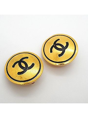 Chanel Chanel Earrings, Coco Mark Circle, GP Plated, Gold, Black, Women's (view 2)