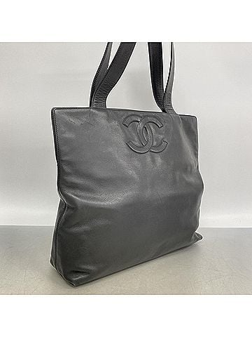 Chanel Chanel Leather Tote Bag, Black, Women's, P3215133 (view 2)