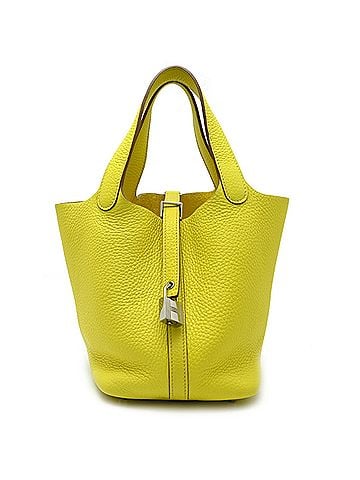 Hermès Hermes Picotin Lock PM, Y stamp, 2020 model, women's handbag, Taurillon Clemence leather, lime (yellowish-yellow) (view 1)