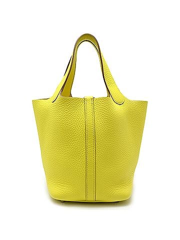 Hermès Hermes Picotin Lock PM, Y stamp, 2020 model, women's handbag, Taurillon Clemence leather, lime (yellowish-yellow) (view 2)