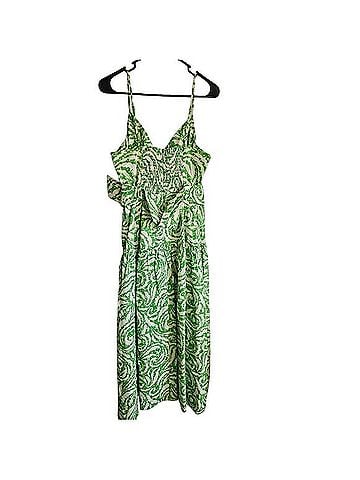 Lavender Brown Green Swirl Midi Dress with Ring-Belt Casual Dress (view 2)