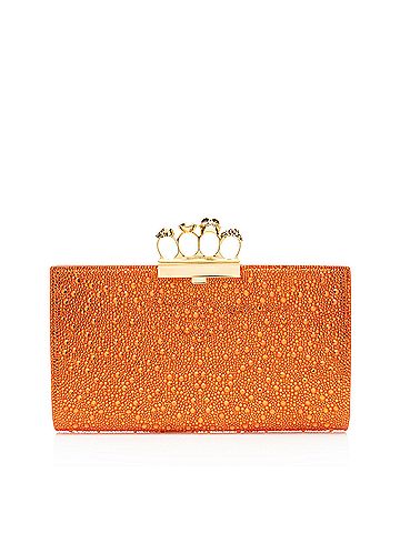 Alexander McQueen Alexander McQueen Satin Crystal Embellished Skull Four-Ring Flat Clutch (view 1)