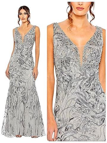 Mac Duggal Mac Duggal 20484 Formal Gray Purple Beaded Evening Gown Embroidered Maxi Dress 6 Cocktail Dress (view 2)