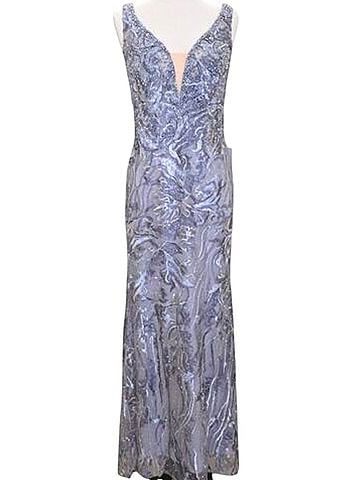 Mac Duggal Mac Duggal 20484 Formal Gray Purple Beaded Evening Gown Embroidered Maxi Dress 6 Cocktail Dress (view 1)