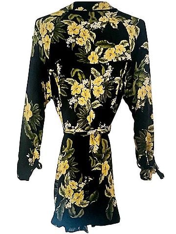 FARM Rio FARM Rio Black Mini Shirt Dress with Yellow Floral Tropical Print Large Romper (view 2)