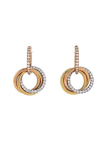 Cartier Trinity Hoop Dangle Earrings 18K Tricolor Gold with Diamonds (view 1)