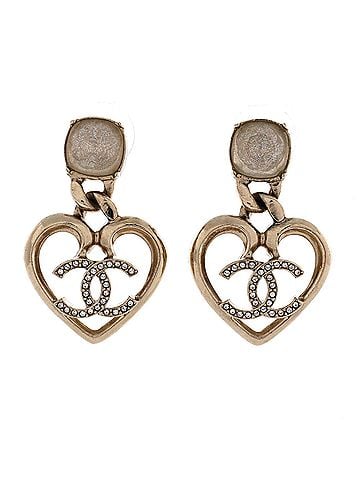 Chanel CC Dangle Heart Earrings Metal with Crystal and Glass Pearl (view 1)
