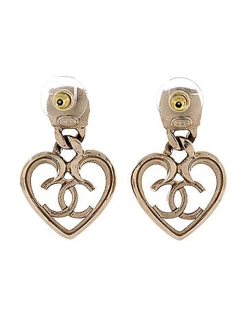 Chanel CC Dangle Heart Earrings Metal with Crystal and Glass Pearl (view 2)