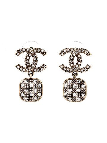 Chanel CC Square Drop Earrings Metal with Faux Pearls and Crystals (view 1)