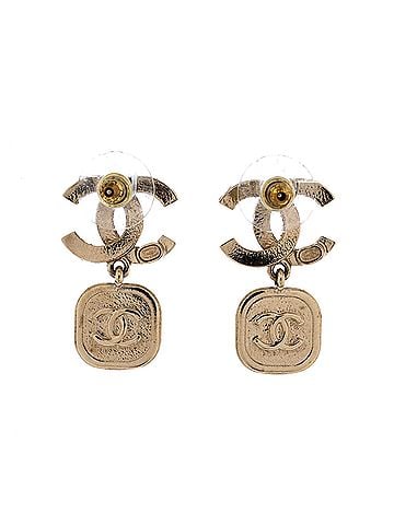 Chanel CC Square Drop Earrings Metal with Faux Pearls and Crystals (view 2)