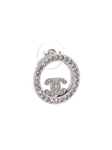 Chanel Round CC Cut Out Stud Earrings Metal with Crystals (view 2)