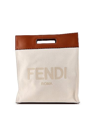 Fendi North South Logo Cutout Handle Shopper Tote Canvas with Leather (view 1)