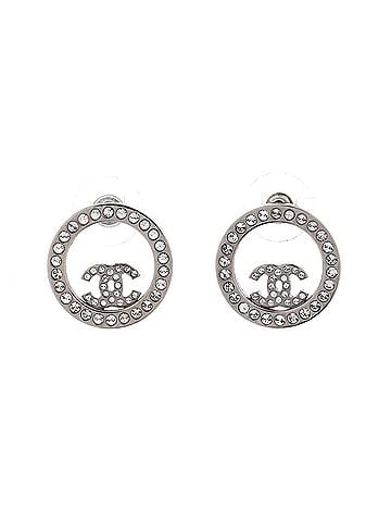 Chanel Round CC Cut Out Stud Earrings Metal with Crystals (view 1)