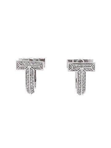 Tiffany & Co. T1 Huggie Hoop Earrings 18K White Gold with Half Pave Diamonds (view 1)