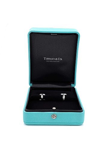 Tiffany & Co. T1 Huggie Hoop Earrings 18K White Gold with Half Pave Diamonds (view 2)