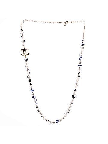 Chanel La Pausa CC Station Long Necklace Faux Pearls with Printed Beads and Metal (view 2)