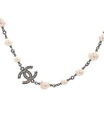 Chanel CC Station Long Necklace Metal with Faux Pearls and Crystals (view 1)
