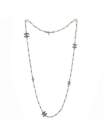 Chanel CC Station Long Necklace Metal with Faux Pearls and Crystals (view 2)