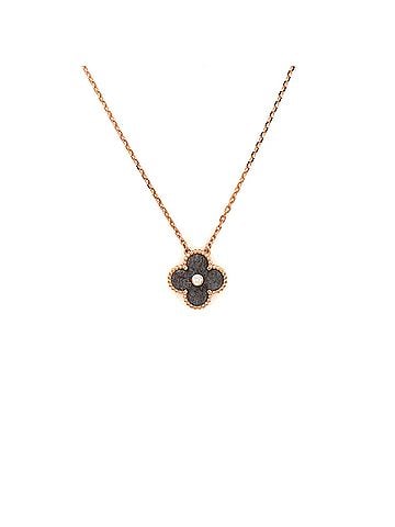 Van Cleef & Arpels Vintage Alhambra Pendant Necklace 18K Rose Gold and Silver Obsidian with Diamond (view 1)