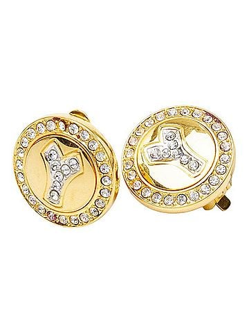 Yves Saint Laurent Yves Saint Laurent Saint Laurent Y Logo Earrings, Gold Plated, Rhinestones, Women's. (view 1)