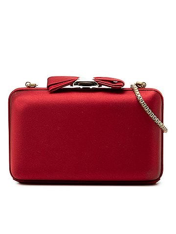 Salvatore Ferragamo Salvatore Ferragamo Vara Ribbon Evening Bag Chain Shoulder EW-21 D 379 Red Gold Satin Plated Women's (view 1)