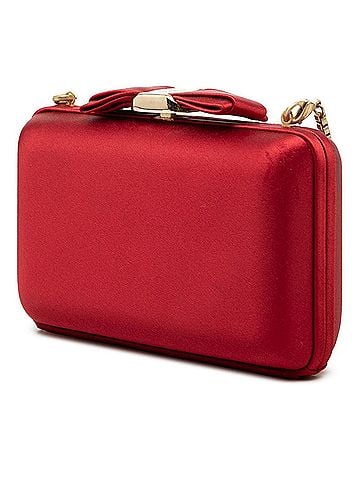 Salvatore Ferragamo Salvatore Ferragamo Vara Ribbon Evening Bag Chain Shoulder EW-21 D 379 Red Gold Satin Plated Women's (view 2)