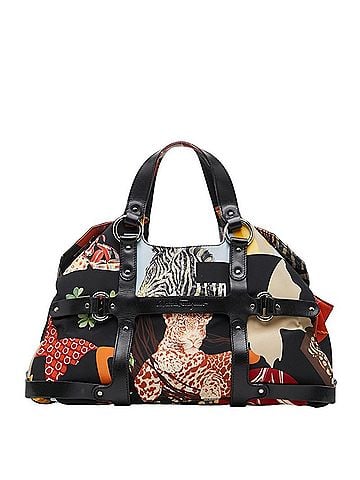 Salvatore Ferragamo Salvatore Ferragamo Animal Flower Handbag, Black Multicolor Nylon Leather, Women's. (view 1)