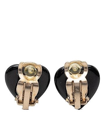 Chanel Chanel Coco Mark Heart Motif Earrings 06P Gold Beige Black Plated Faux Pearl Women's CHANEL (view 2)