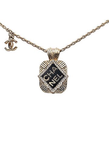 Chanel Chanel Coco Mark Chain Pendant Necklace, D21A Engraving, Gold and Black Plated Rhinestone, Women's CHANEL (view 1)
