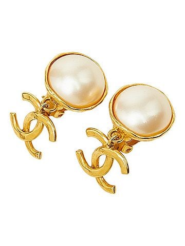 Chanel Chanel Coco Mark Vintage Swing Earrings, 95P Stamp, Gold Plated, Faux Pearl, Women's CHANEL (view 2)