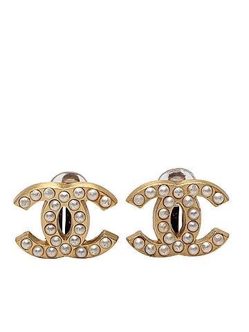 Chanel Chanel Coco Mark Earrings 01A Gold Plated Faux Pearl Women's CHANEL (view 1)