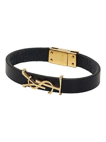 Saint Laurent Saint Laurent Opium YSL Logo Bracelet, Black Gold Plated Leather, Women's. (view 1)