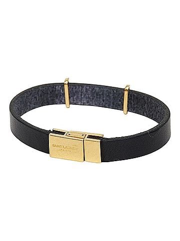 Saint Laurent Saint Laurent Opium YSL Logo Bracelet, Black Gold Plated Leather, Women's. (view 2)