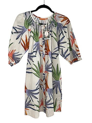 Oliphant Fortuna Green Embroidered Button Mini Casual Dress (view 1)