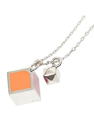 Fendi Fendi Logo Cube Necklace, Silver, Pink, Orange Metal, Women's FENDI (view 1)