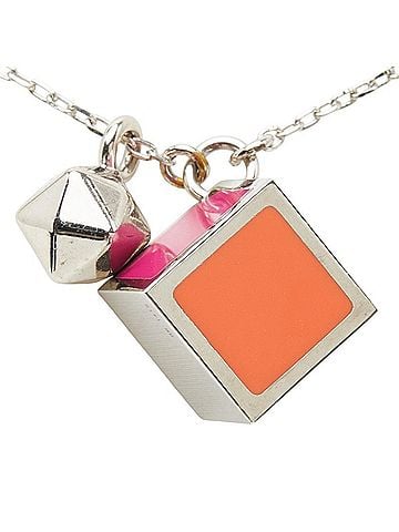 Fendi Fendi Logo Cube Necklace, Silver, Pink, Orange Metal, Women's FENDI (view 2)