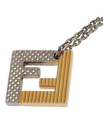 Fendi Fendi FF Logo Square Chain Pendant Necklace, Gold and Silver Metal, Women's. (view 1)