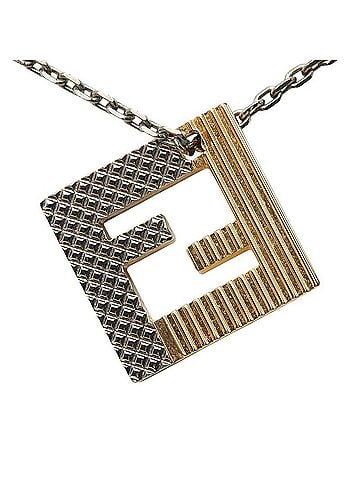 Fendi Fendi FF Logo Square Chain Pendant Necklace, Gold and Silver Metal, Women's. (view 2)