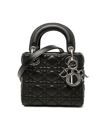 Christian Dior Christian Dior Dior Cannage Lady Mini Handbag Shoulder Bag 2-Way Black Lambskin Women's (view 1)