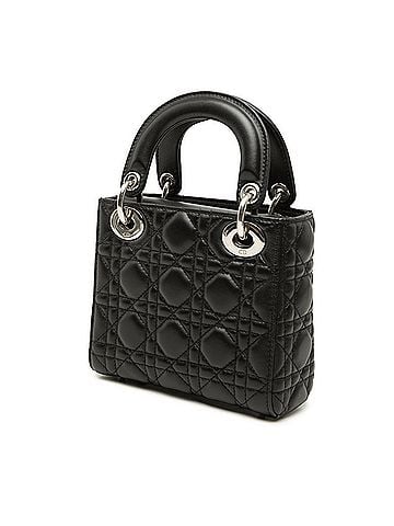 Christian Dior Christian Dior Dior Cannage Lady Mini Handbag Shoulder Bag 2-Way Black Lambskin Women's (view 2)