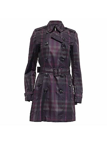 Burberry Burberry London Novacheck Print Double Breasted Coat in Purple Polyester (view 1)