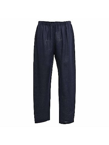 Mansur Gavriel Mansur Gavriel Drawstring Straight Leg Pants in Navy Blue Linen (view 1)
