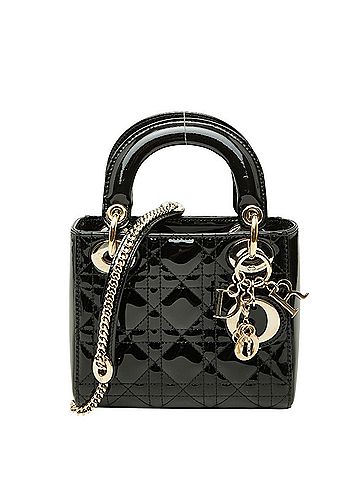 Christian Dior Christian Dior Dior Cannage Lady Mini Handbag Shoulder Bag 2-Way Black Patent Leather Women's (view 1)