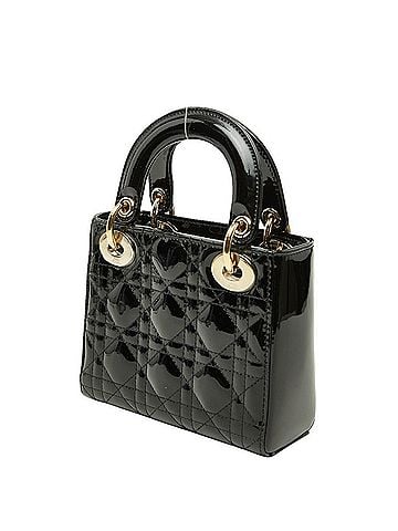 Christian Dior Christian Dior Dior Cannage Lady Mini Handbag Shoulder Bag 2-Way Black Patent Leather Women's (view 2)